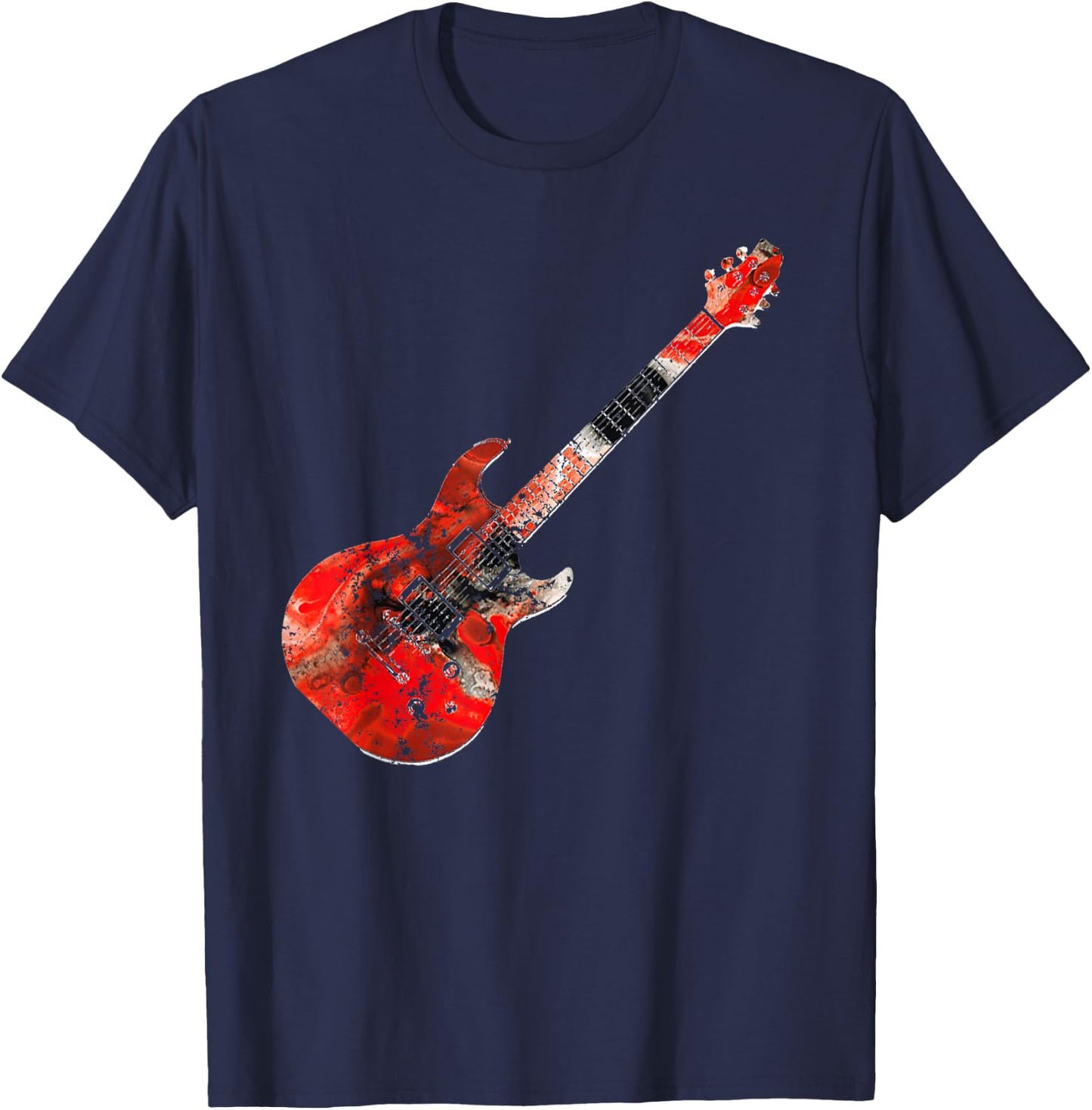 Playable Guitar Shirt Electric Guitar Colorful Abstract T-Shirt - T-Shirt | Navy