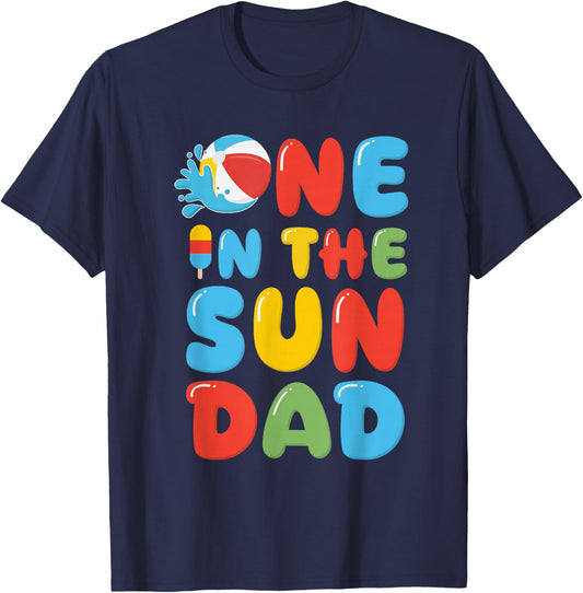 Dad One in The Sun 1st Birthday Pool Party Beach Ball T-Shirt - T-Shirt | Navy