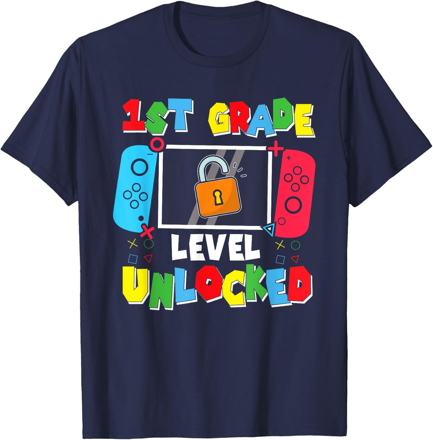 1st Grade Level Unlocked Back to School First Day Gamer Boys T-Shirt - T-Shirt | Navy