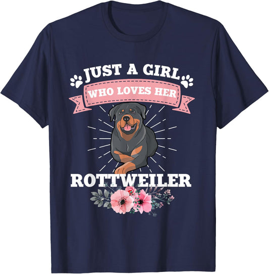 Just A Girl Who Loves Her Rottweiler Dog Gift Rottweiler T-Shirt - T-Shirt | Navy