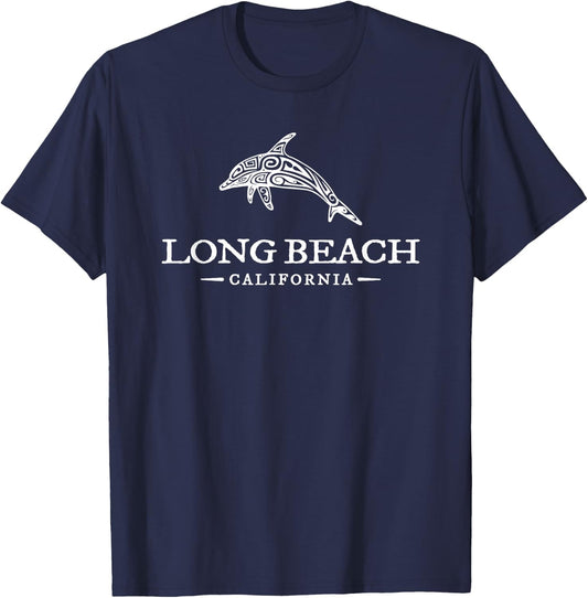 Long Beach California Dolphin Travel Vacation Souvenir T-Shirt - T-Shirt | Navy