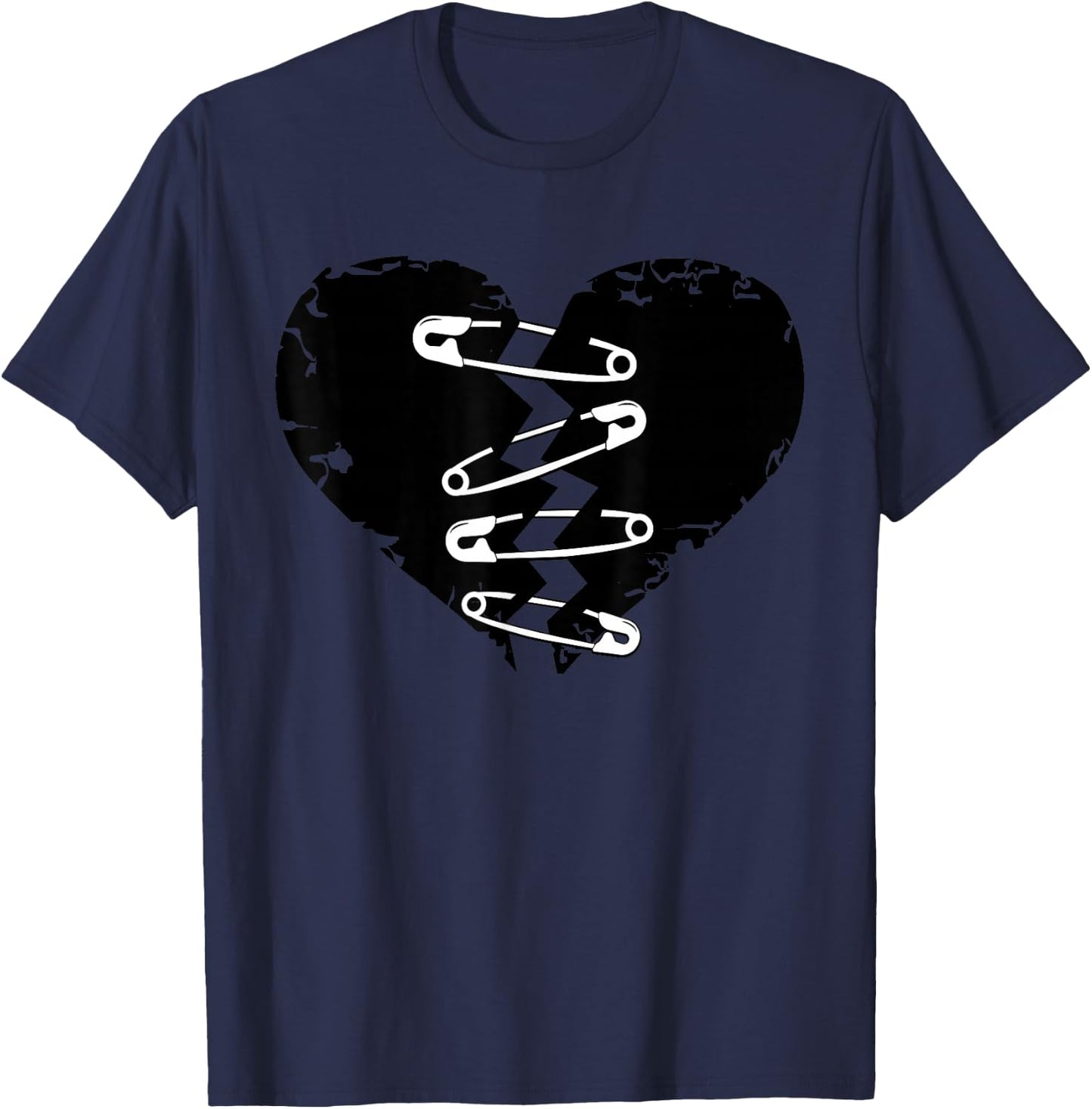 Dark Broken Heart and Safety Pins for T-Shirt - T-Shirt | Navy