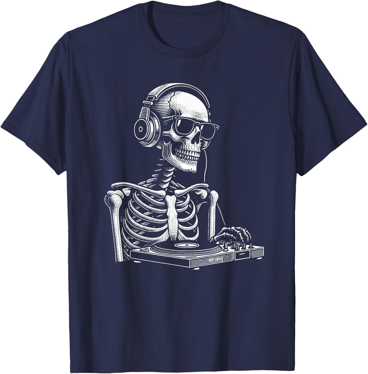 Skeleton DJ Lazy Halloween Costume Headphones Disc Jockey T-Shirt - T-Shirt | Navy