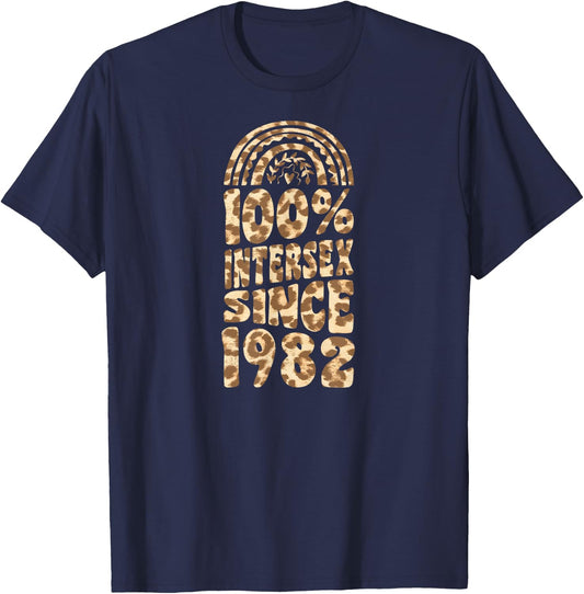 100 Percent Intersex Since 1982 Bohemian Rainbow Birthday T-Shirt - T-Shirt | Navy