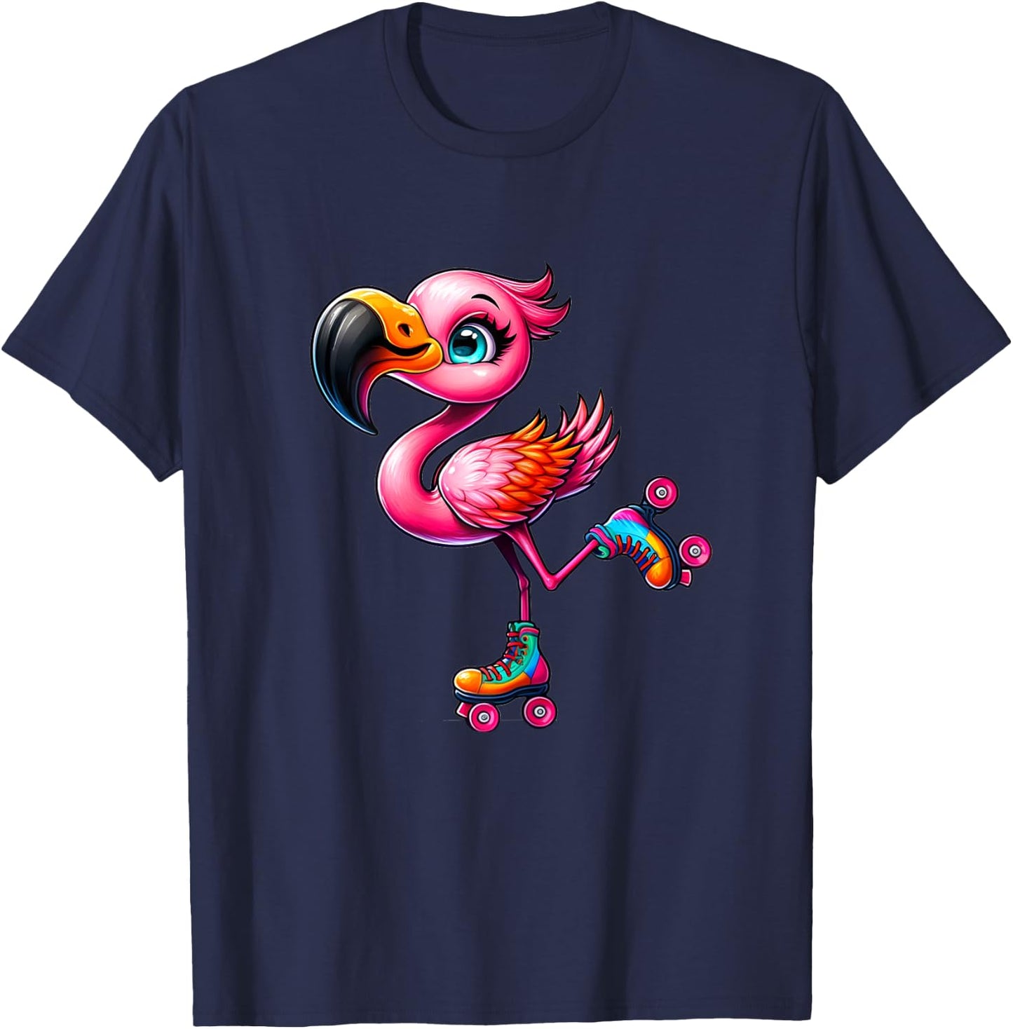 Flamingo Roller Skates Funny Roller Skates Design for Girls T-Shirt - T-Shirt | Navy