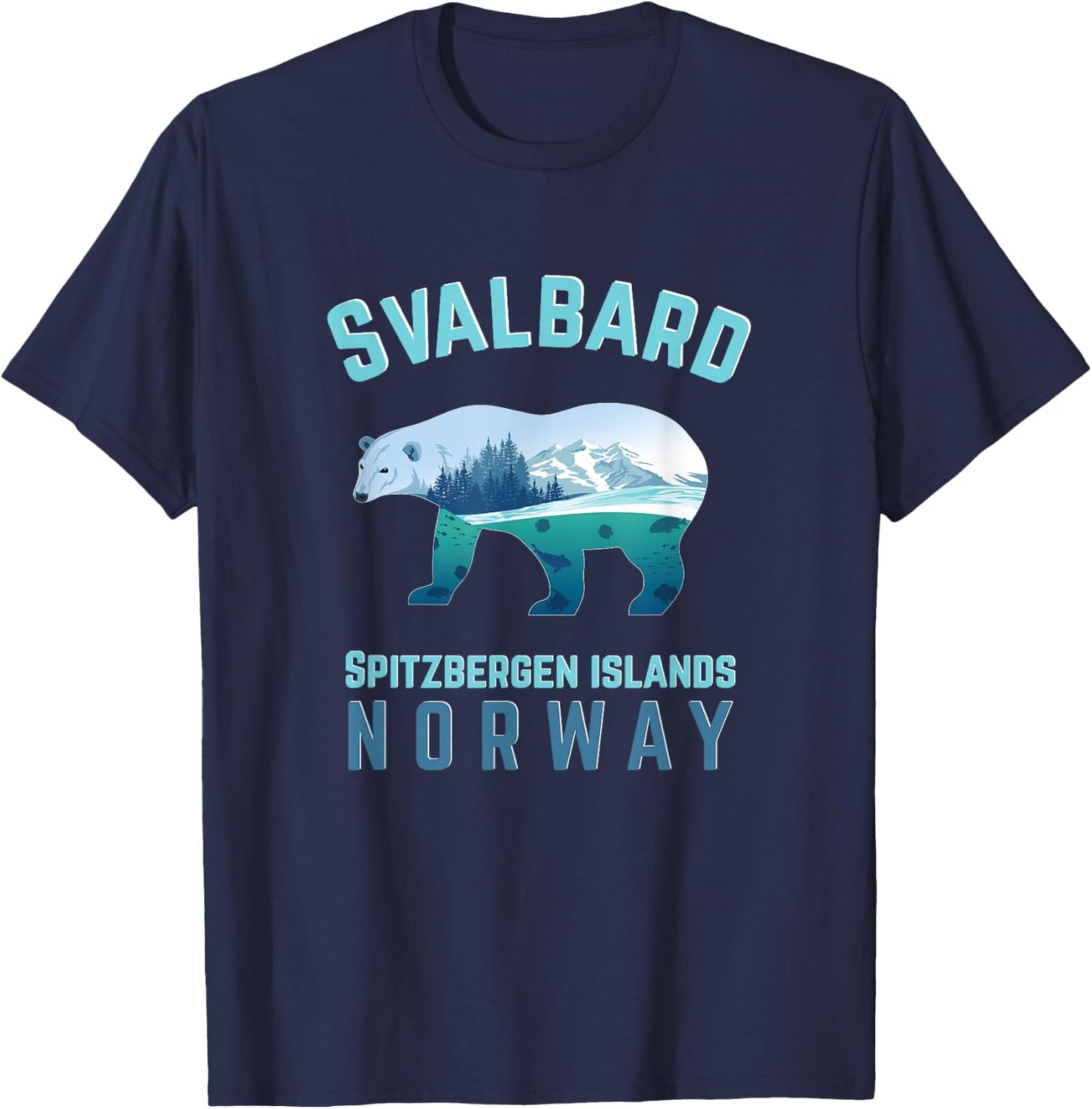 Svalbard Spitzbergen Islands Norway Fjords with Polar Bear T-Shirt - T-Shirt | Navy