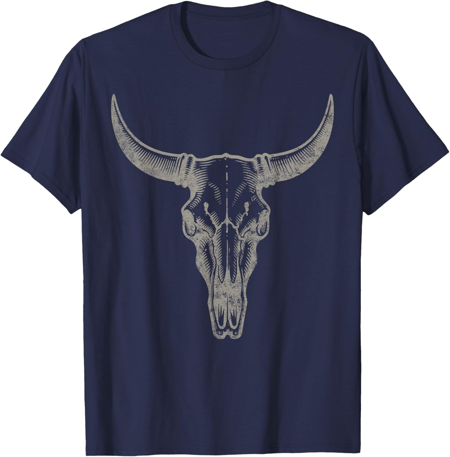 Cowgirl Cowboy Vintage Women Men Western Cow Skull Graphic T-Shirt - T-Shirt | Navy