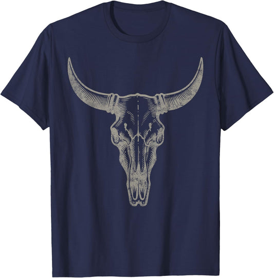 Cowgirl Cowboy Vintage Women Men Western Cow Skull Graphic T-Shirt - T-Shirt | Navy