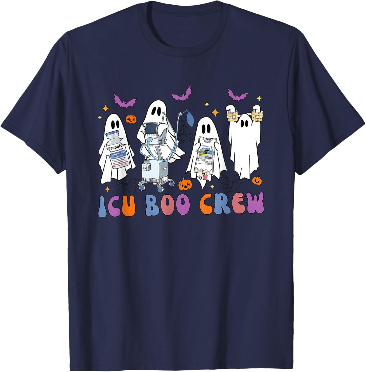 Halloween Icu Nurse Retro Icu Boo Crew Boo Ghosts Cropped T-Shirt - T-Shirt | Navy