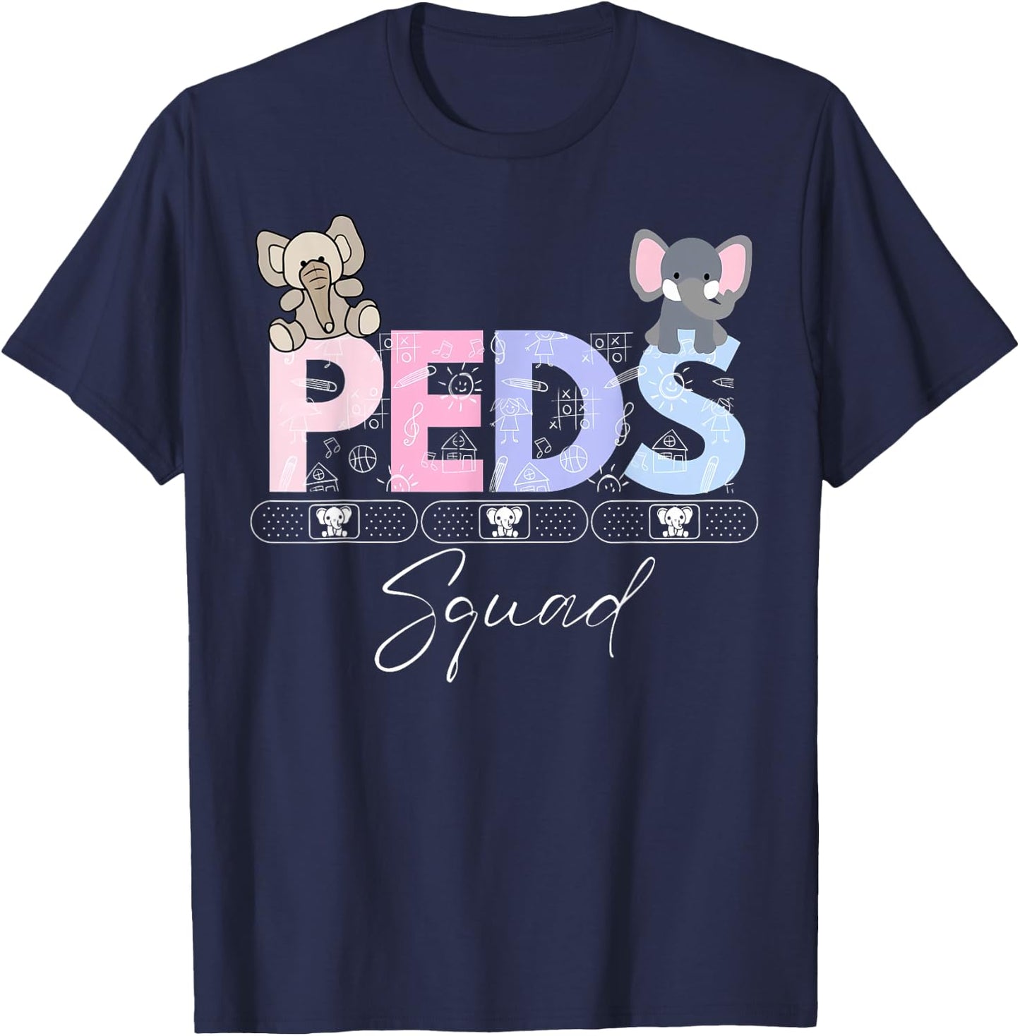 Cute Peds Squad Nurse Elephant Pediatric Graduation T-Shirt - T-Shirt | Navy