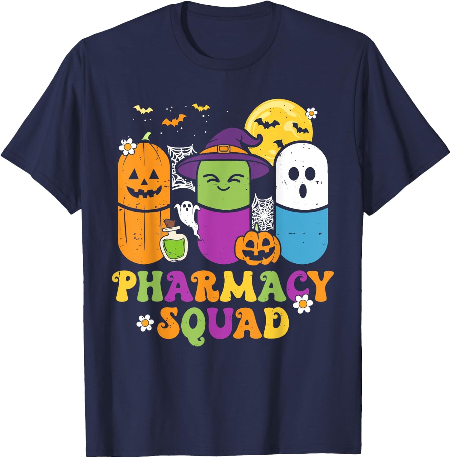 Groovy Halloween Pharmacy Squad PIlls Costume Pharmacist T-Shirt - T-Shirt | Navy