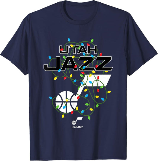 NBA Utah Jazz Christmas Lights Holiday Logo T-Shirt - T-Shirt | Navy