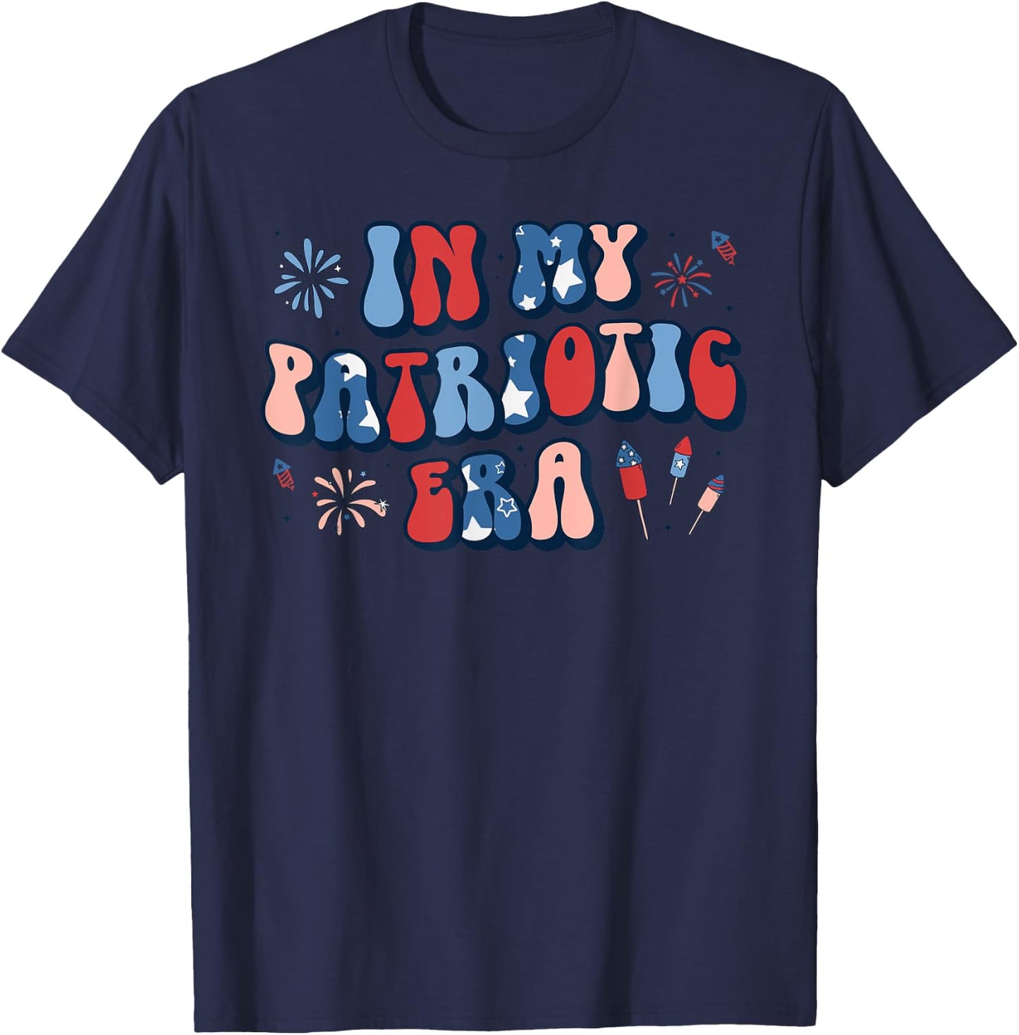 In My Patriotic Era Retro 4th of July Fourth Girls Groovy T-Shirt - T-Shirt | Navy