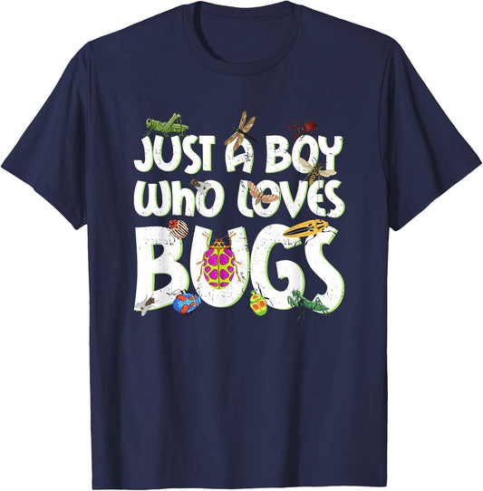 Just A Boy Who Loves Bugs Funny Kids Boys T-Shirt - T-Shirt | Navy