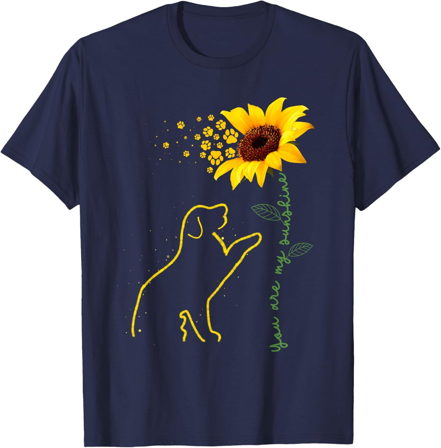 Cute Dog Lover Dog Sunflower Puppy Paw Print Men Women Kids T-Shirt - T-Shirt | Navy