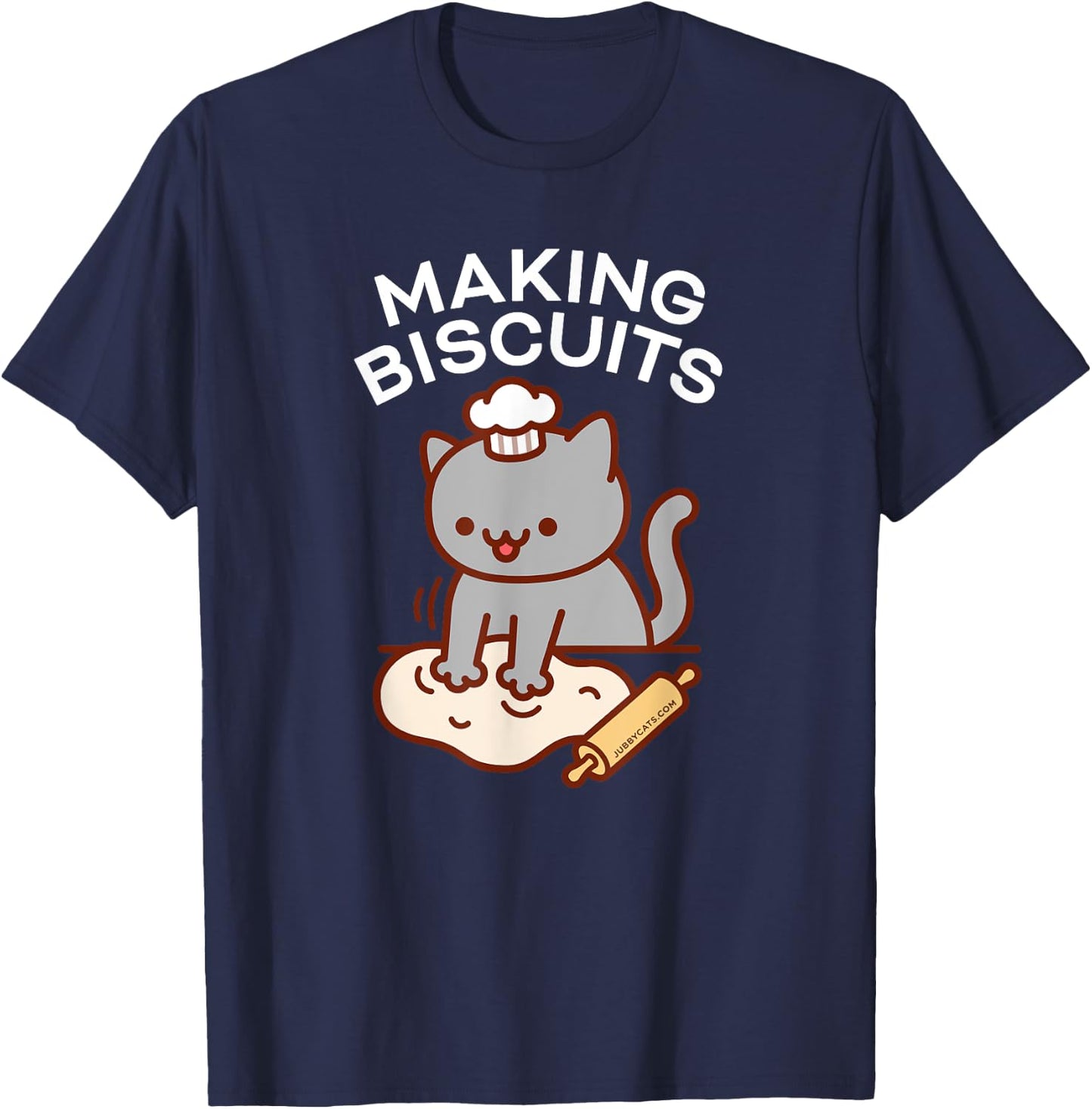 MAKING BISCUITS - Funny Cat Baker Chef T-Shirt - T-Shirt | Navy