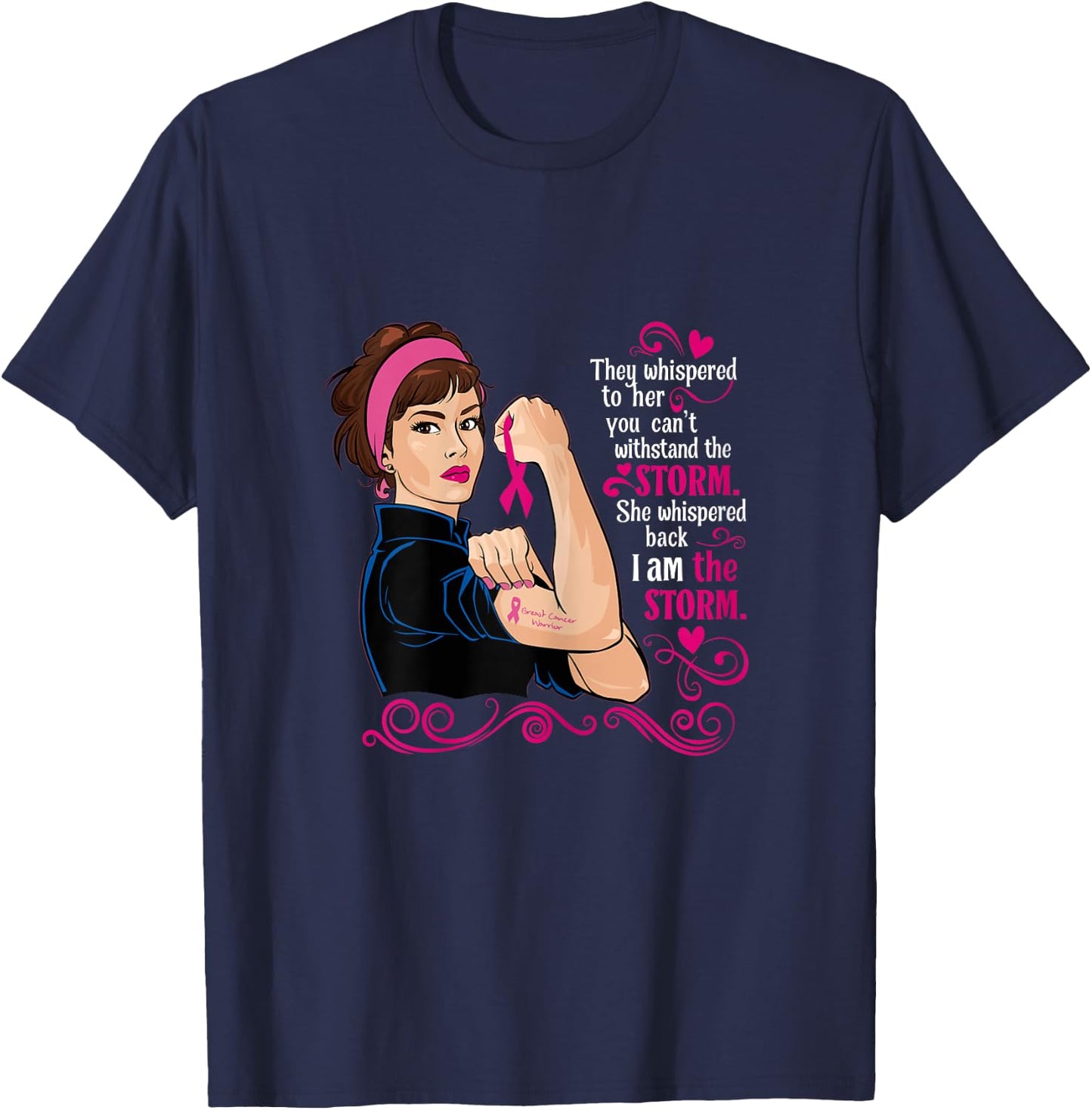 I'm The Storm Pink Ribbon Breast Cancer Survivor Warrior T-Shirt - T-Shirt | Navy