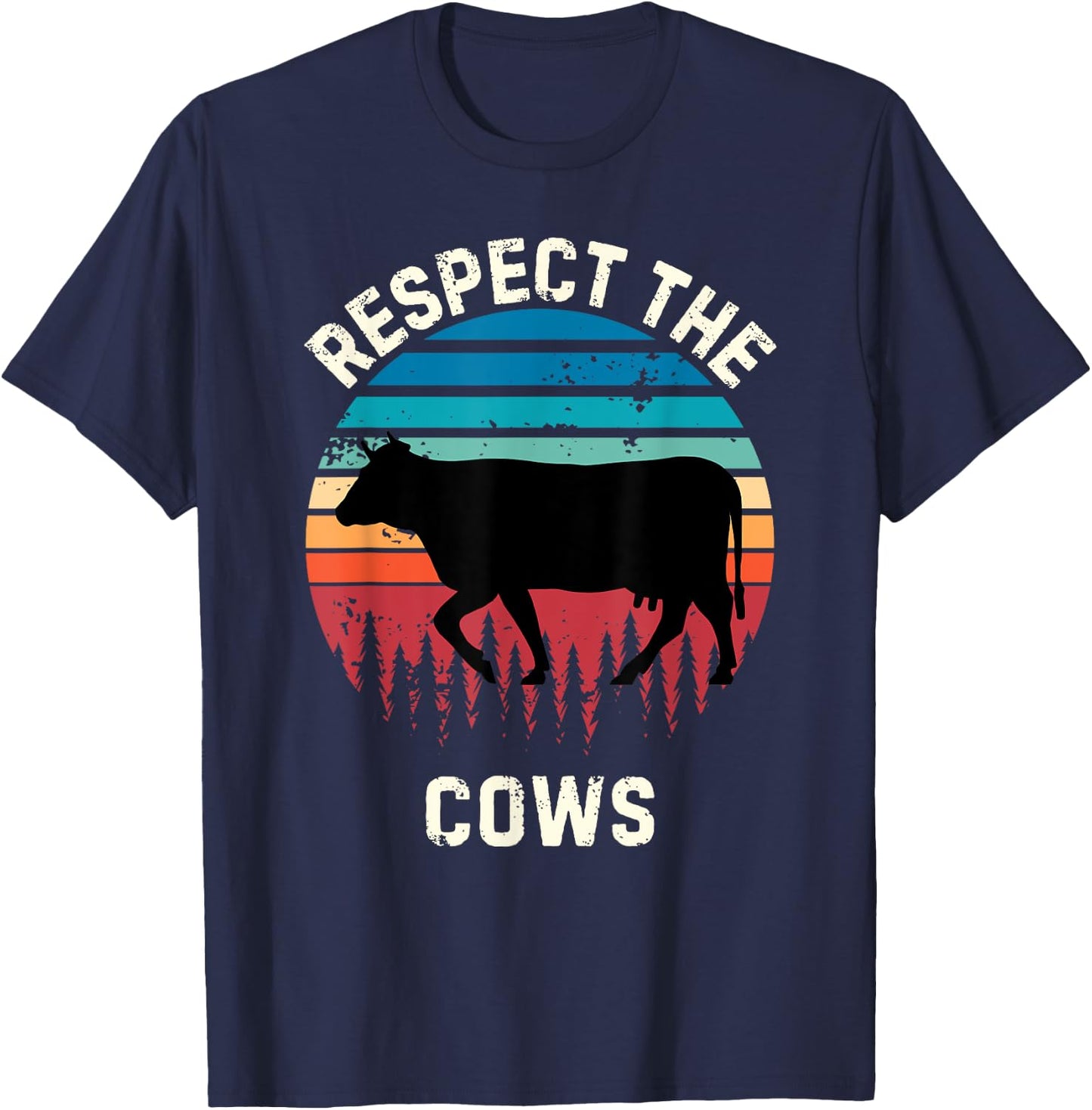 Retro Respect The Cows Vintage Grunge Cows Lover T-Shirt - T-Shirt | Navy
