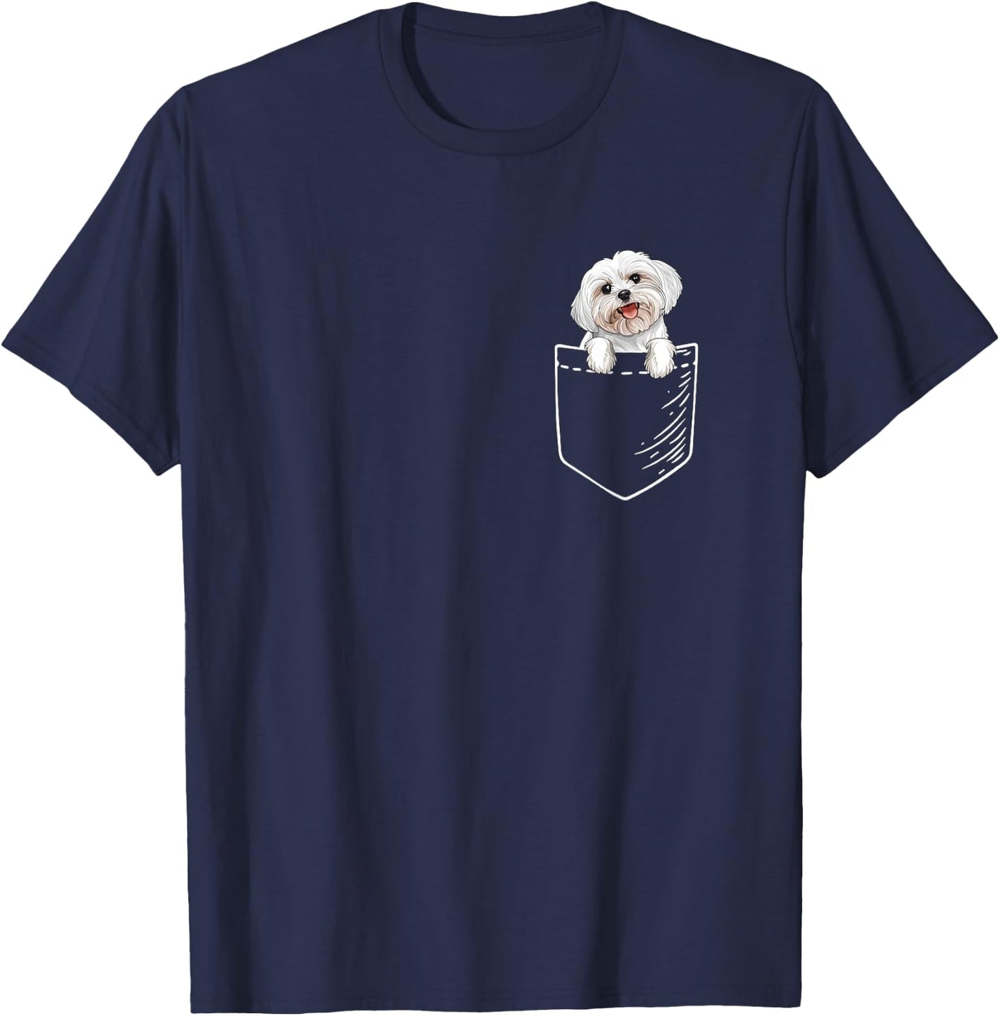 Funny Cute & Kids Pocket Maltese Lover T-Shirt - T-Shirt | Navy
