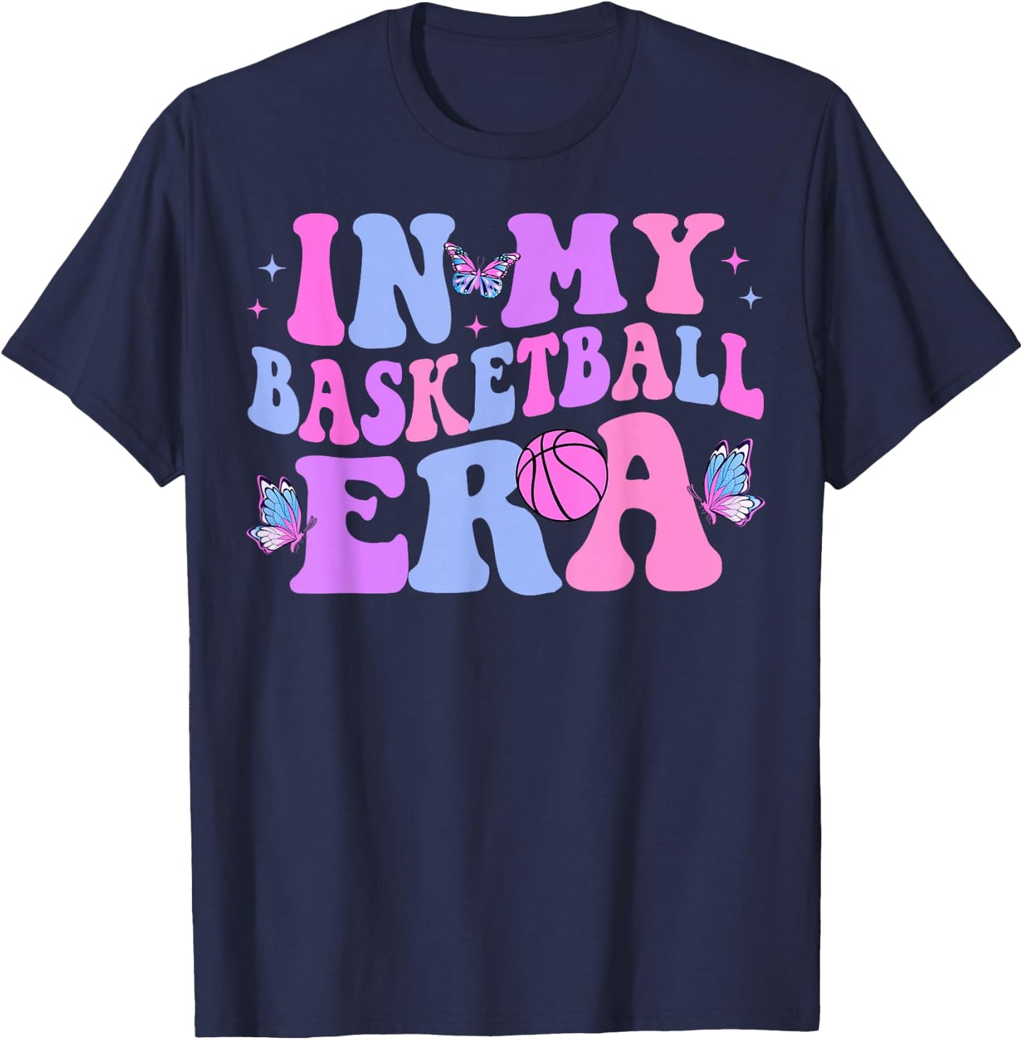 in My Basketball Era Groovy Basketball T-Shirt - T-Shirt | Navy
