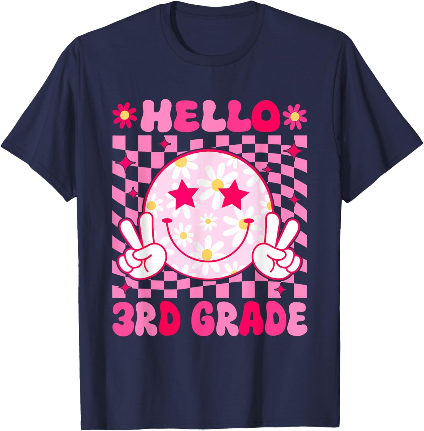 Hello 3rd Grade Back To School First Day Teachers Girls Kids T-Shirt - T-Shirt | Navy