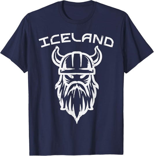Viking Head Iceland Norse Mythology Icelandic Men Kids Women T-Shirt - T-Shirt | Navy