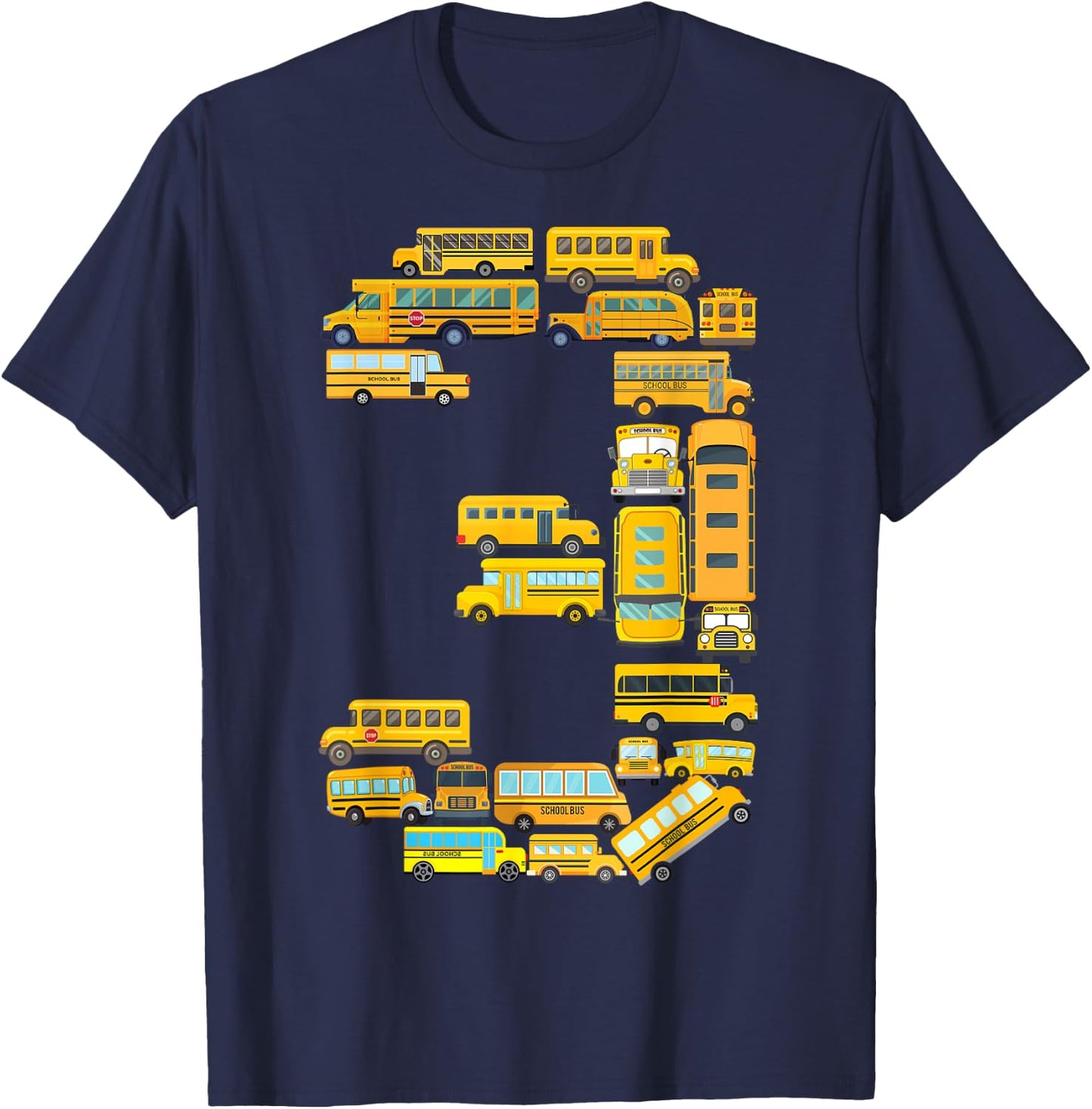 Toddler 3rd Birthday School Bus Themed 3 Year Old Boys Kids T-Shirt - T-Shirt | Navy