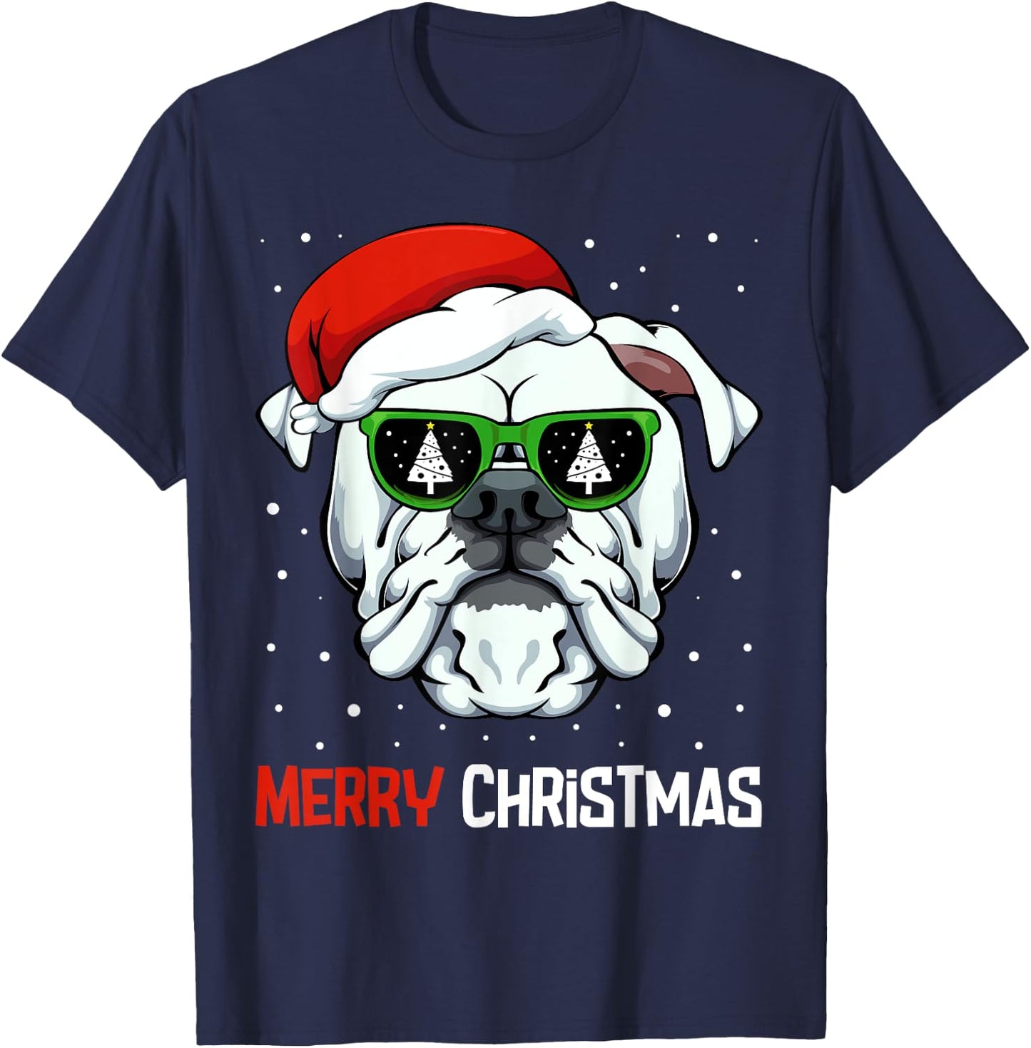 English Bulldog Merry Christmas Pajama Cute Dog Santa Hat T-Shirt - T-Shirt | Navy