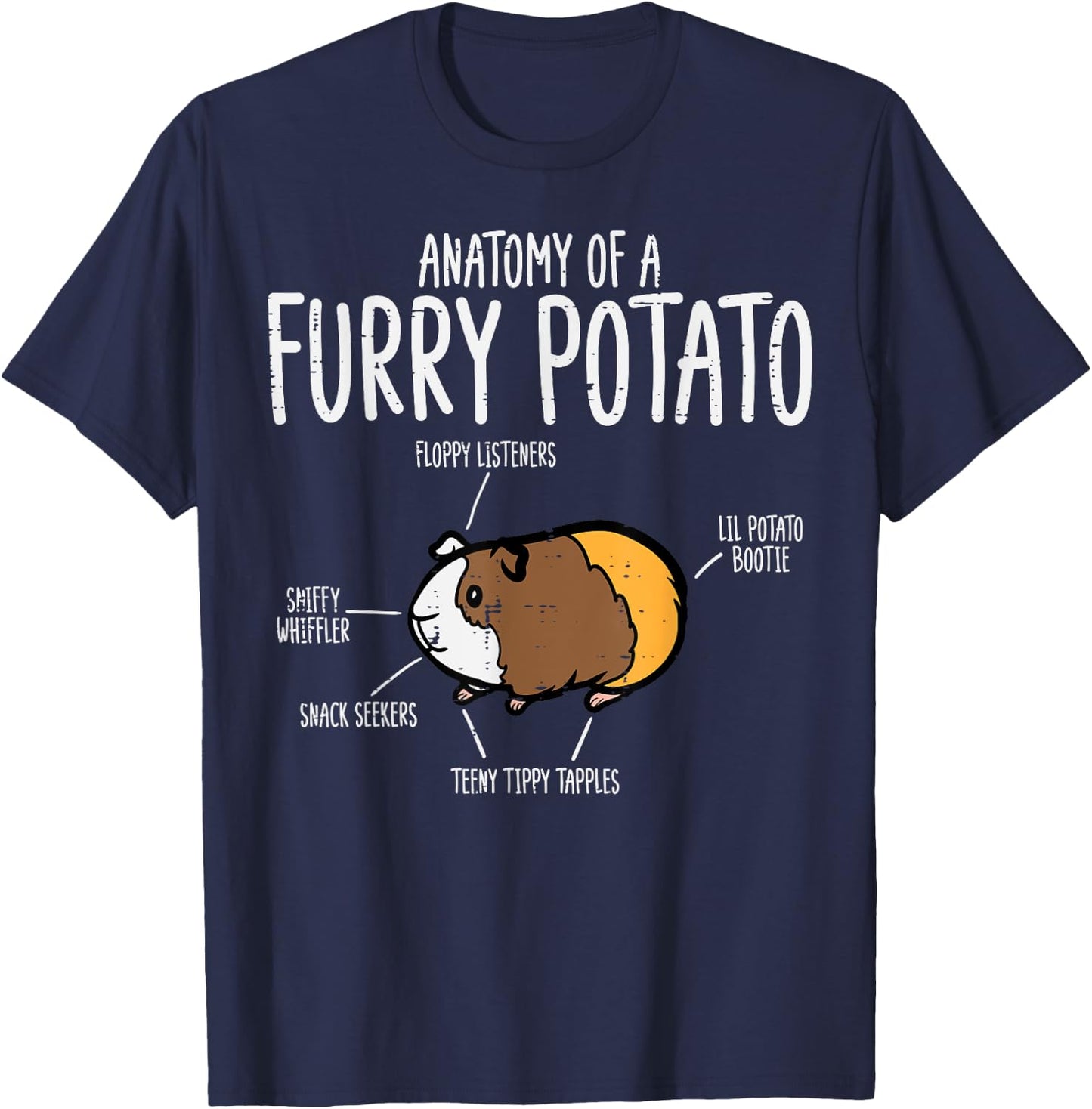 Guinea Pig Anatomy Of Furry Potato Funny Cavy Men Women Kids T-Shirt - T-Shirt | Navy