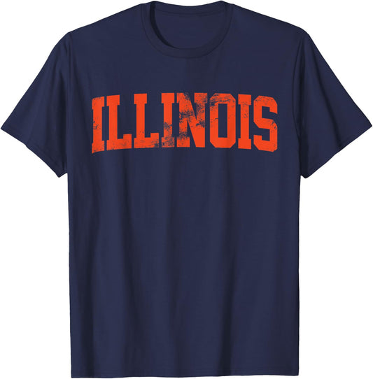 Retro Illinois IL Souvenir Vintage Illinois Orange Throwback T-Shirt - T-Shirt | Navy