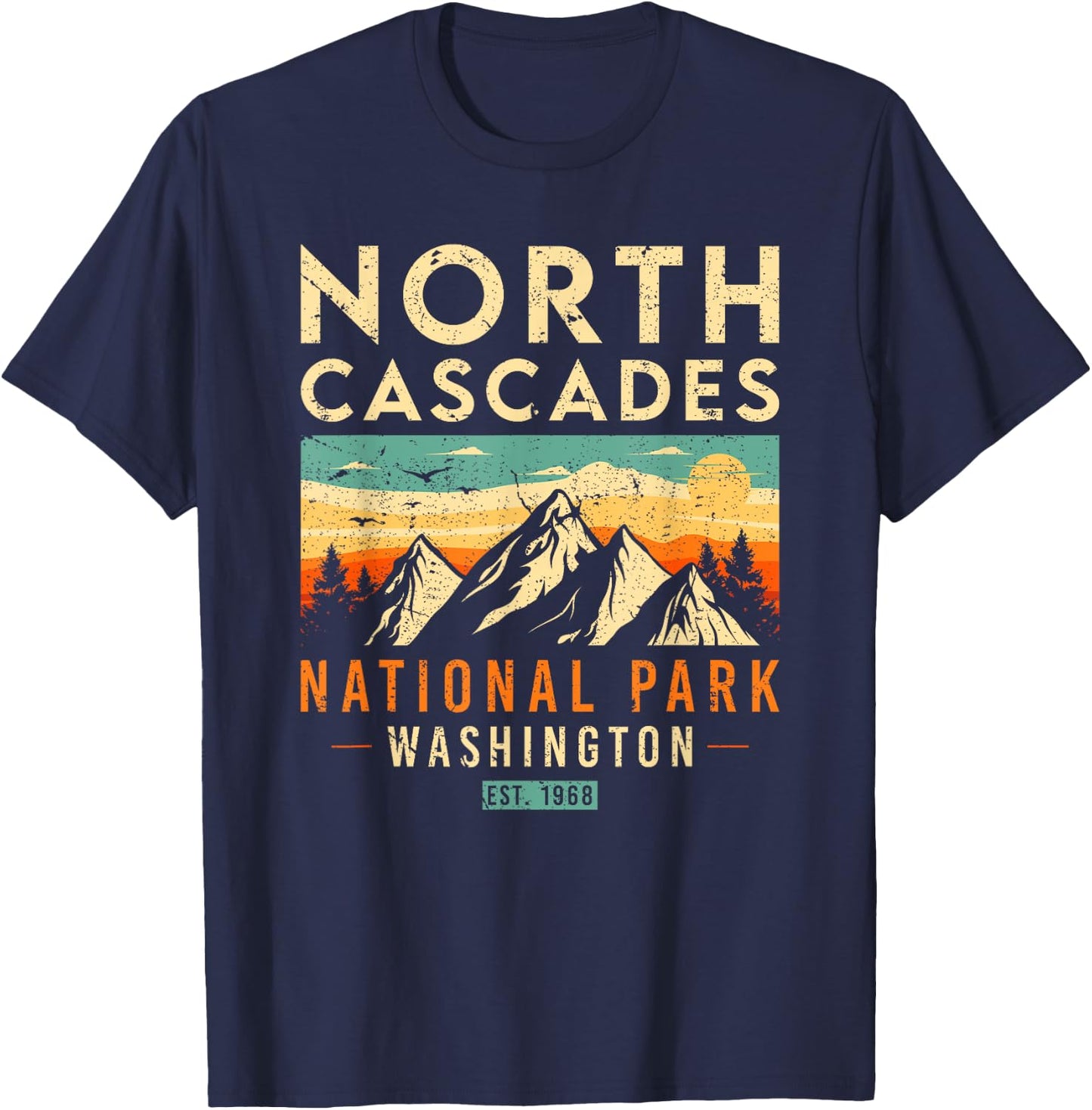 North Cascades Est 1968 Washington Retro National Park T-Shirt - T-Shirt | Navy