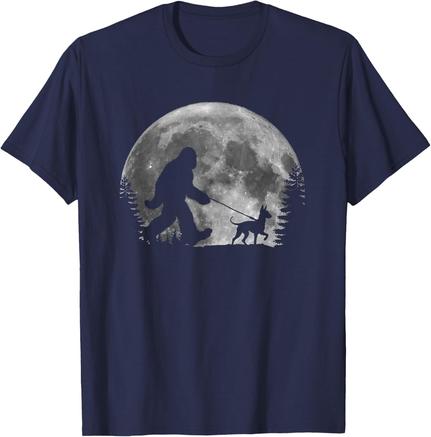 Bigfoot Walking a Dog Funny American Hairless Terrier Moon Women Kids T-Shirt - T-Shirt | Navy
