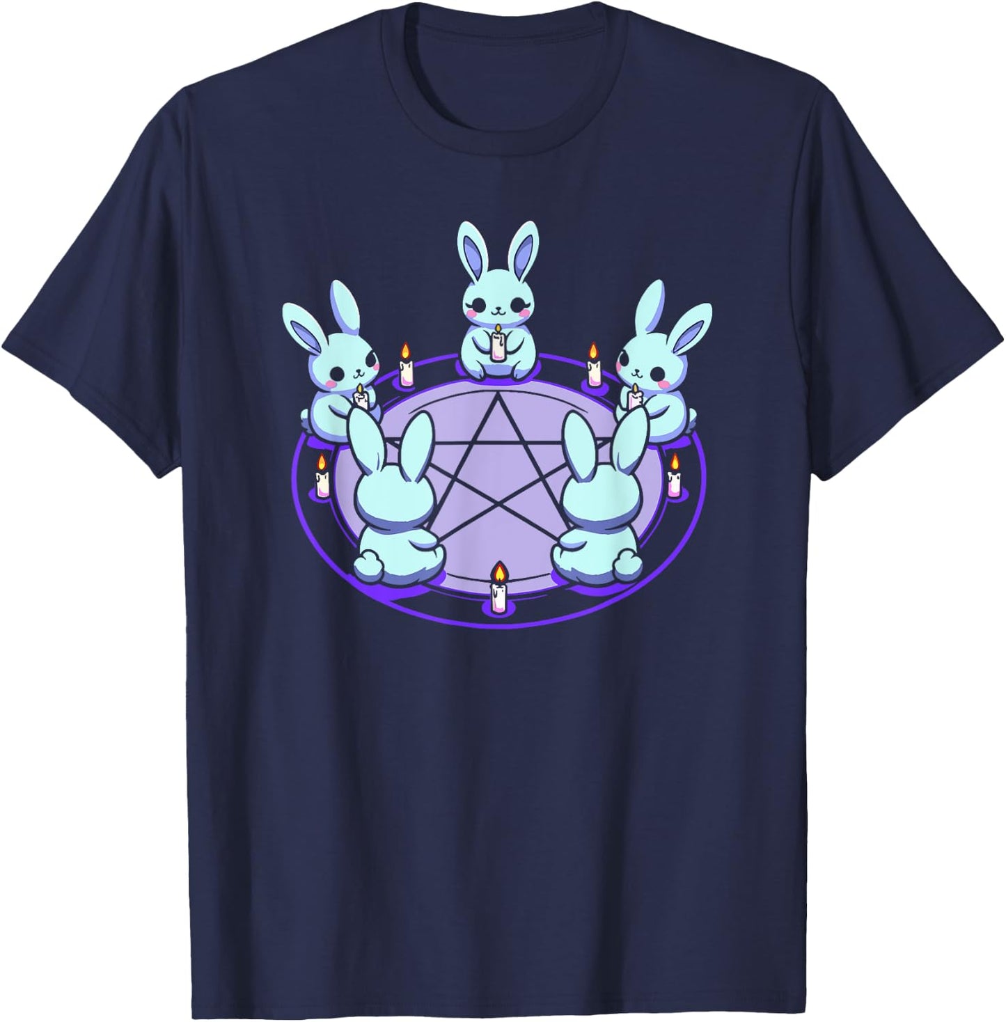 Bunnies Alternative Alt Summoning Demons Circle Bunny Rabbit Blue Pentacle Pentagram Pastel Goth Dark Humor , Small T-Shirt - T-Shirt | Navy