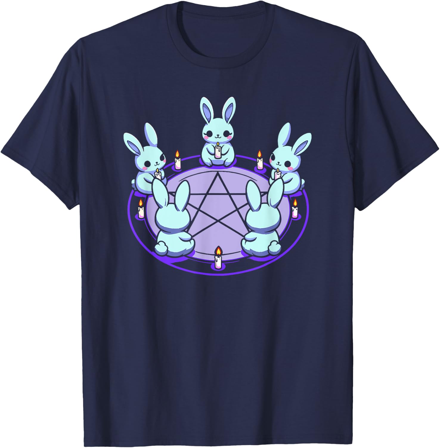 Bunnies Alternative Alt Summoning Demons Circle Bunny Rabbit Blue Pentacle Pentagram Pastel Goth Dark Humor , Small T-Shirt - T-Shirt | Navy