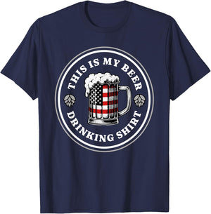 Beer Pride American Flag 4th of July Merica USA Drinking T-Shirt - T-Shirt | Navy