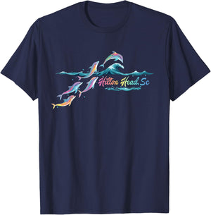 Hilton Head South Carolina Colorful Dolphin Lover Beach T-Shirt - T-Shirt | Navy