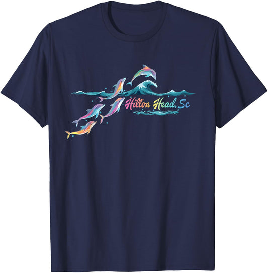 Hilton Head South Carolina Colorful Dolphin Lover Beach T-Shirt - T-Shirt | Navy