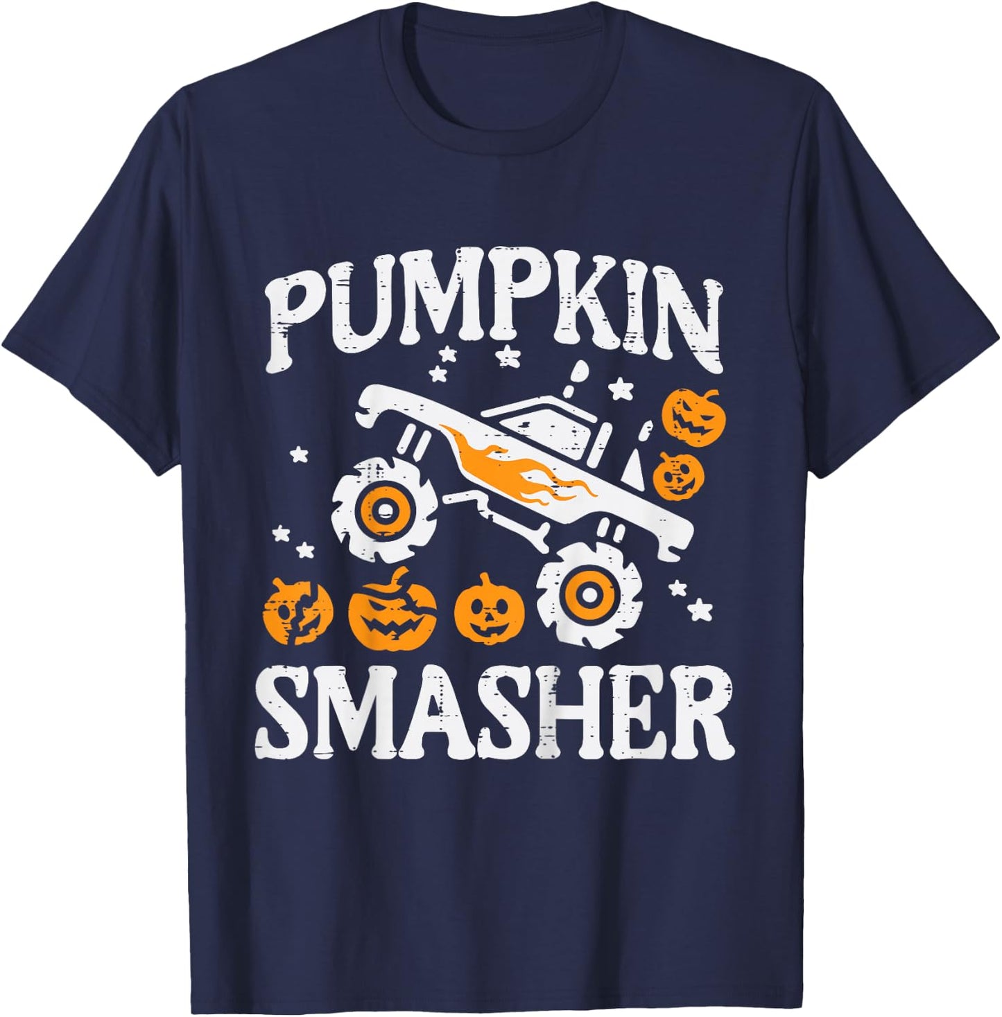 Kids Halloween Monster Truck Pumpkin Smasher Costume Toddler Boys T-Shirt - T-Shirt | Navy