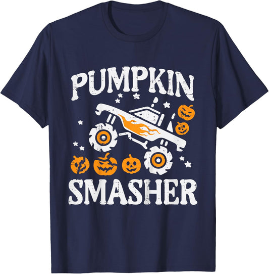 Kids Halloween Monster Truck Pumpkin Smasher Costume Toddler Boys T-Shirt - T-Shirt | Navy