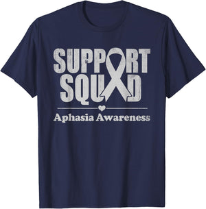 Aphasia Awareness Support Squad Gray Ribbon Support Family T-Shirt - T-Shirt | Navy