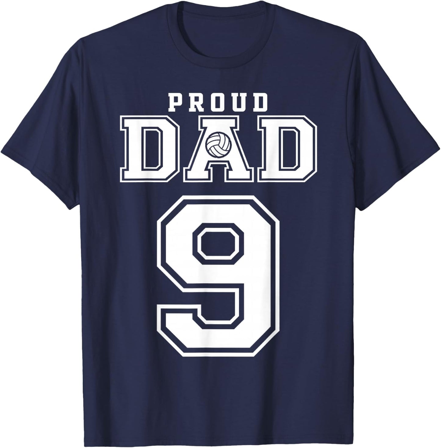 Custom Proud Volleyball Dad Number 9 Personalized T-Shirt - T-Shirt | Navy