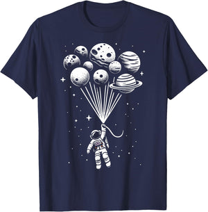Space Astronaut Holding Planet Balloons Space T-Shirt - T-Shirt | Navy