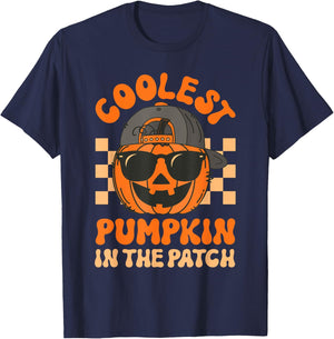 Groovy Coolest Pumpkin In The Patch Halloween For Boys Kids T-Shirt - T-Shirt | Navy