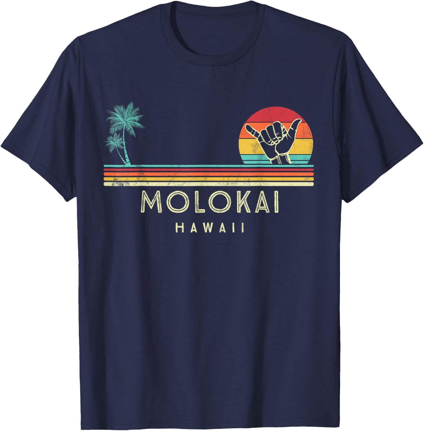 Molokai Hawaii Shaka palm trees tropical T-Shirt - T-Shirt | Navy