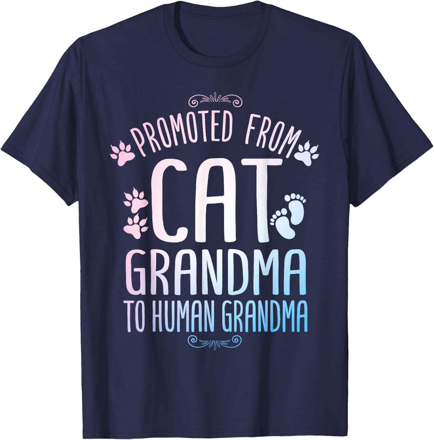 Cool Promoted To Grandma For Mom New Grandmother Cat Grandma Men Women Girls Kids T-Shirt - T-Shirt | Navy