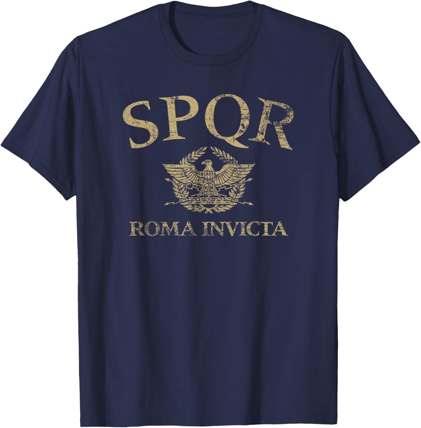 SPQR Arched Roman Eagle Roma Invicta Distressed , Small, Black T-Shirt - T-Shirt | Navy