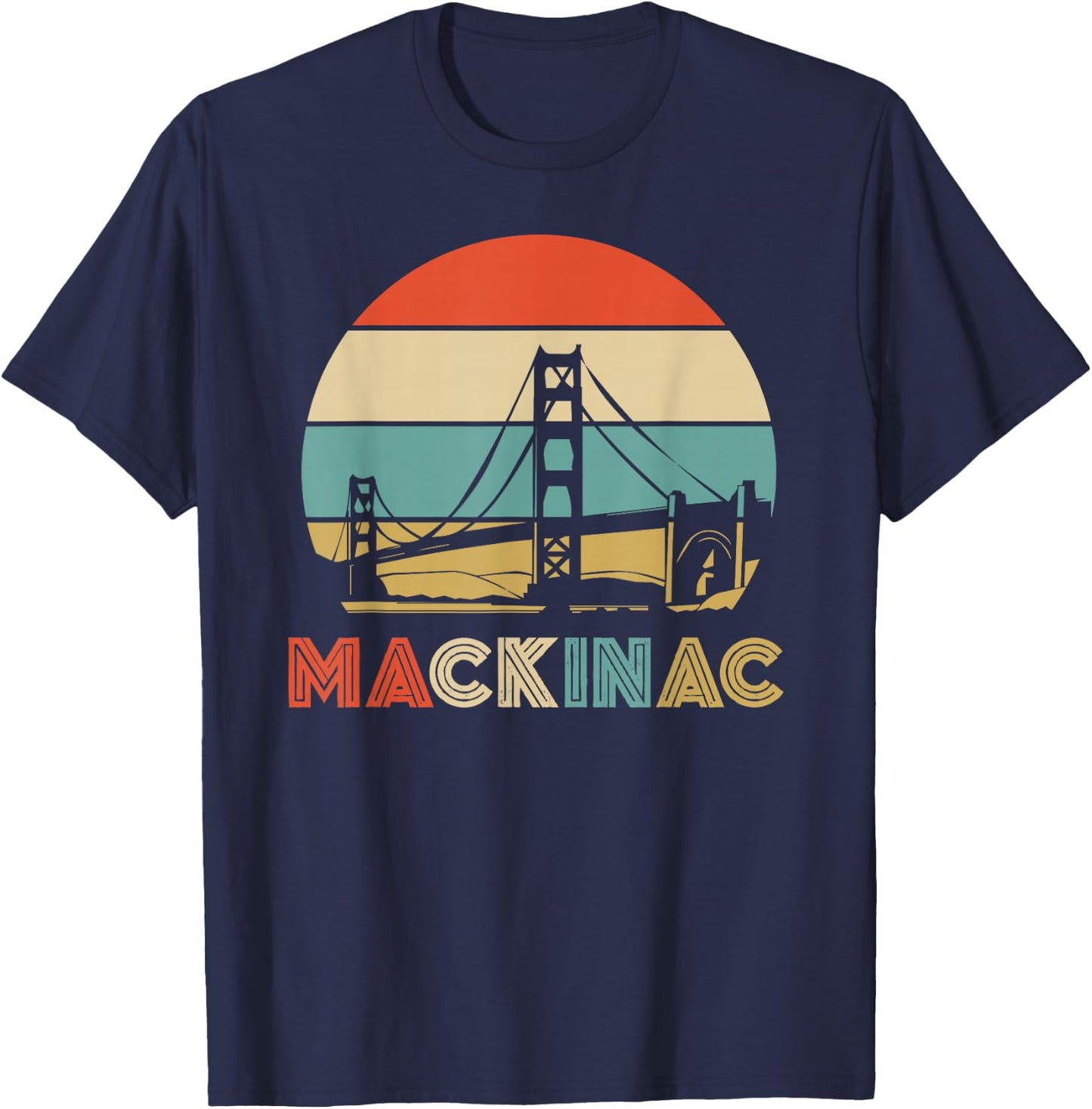 Vintage Mackinac Bridge Island Mackinaw City Retro Michigan T-Shirt - T-Shirt | Navy