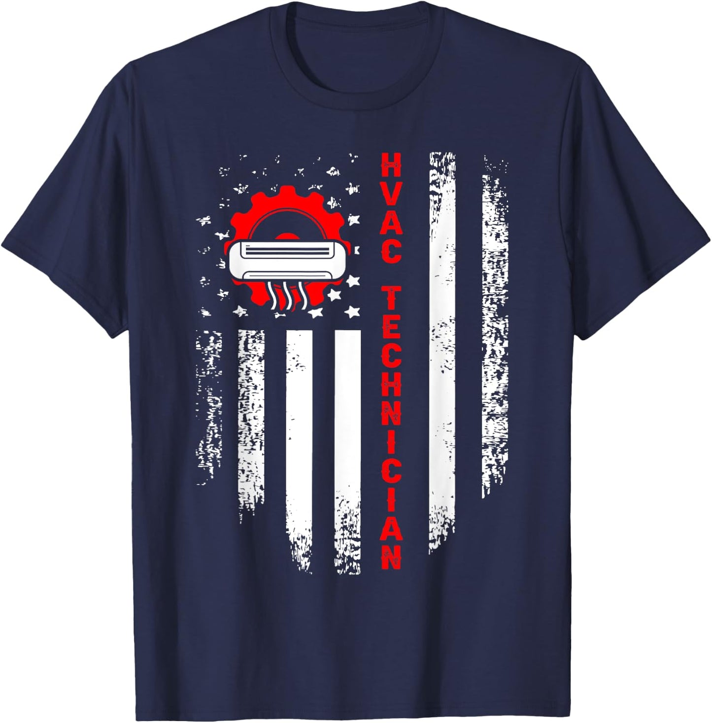 HVAC Technician USA Flag Mechanic Repairman T-Shirt - T-Shirt | Navy