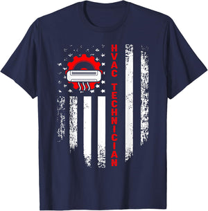 HVAC Technician USA Flag Mechanic Repairman T-Shirt - T-Shirt | Navy