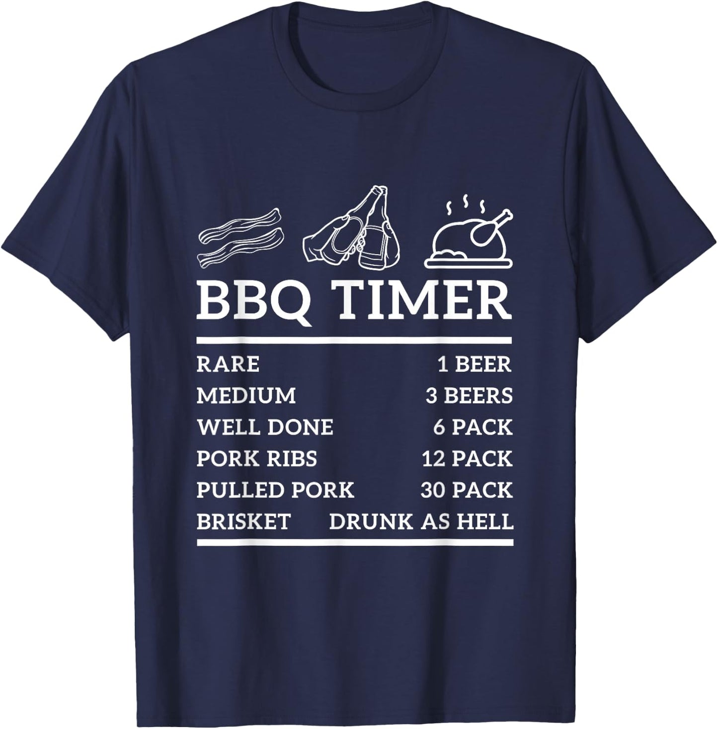 Funny Grill Saying BBQ Timer Bbq Beer Grill Dad Barbecue Fun T-Shirt - T-Shirt | Navy